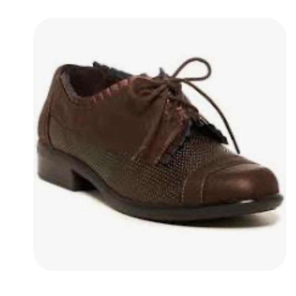 NAOT YAMA BROWN LEATHER & metallic leather tie-up oxfords w/fringe